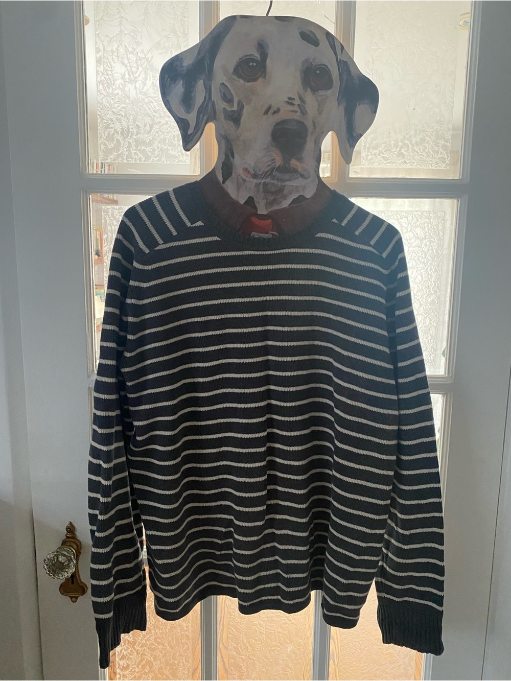 GAP Navy and White Striped Crewneck Sweater